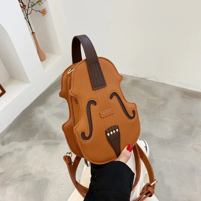 Creative Violin Female Crossbody Bag | PU Leather Small Backpacks for Women | Luxury Design Thread Ladies Fashion Shoulder Bag Luxegan
