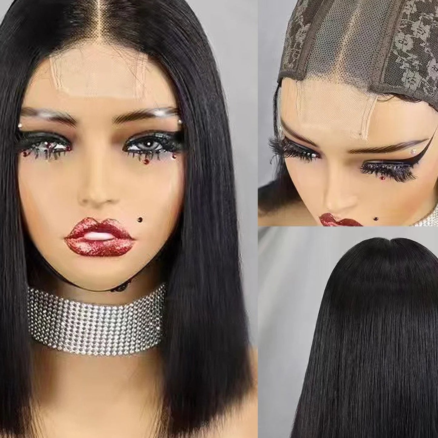 Super Double Drawn Bone Straight Short Bob Wig - 100% Burmese Remy Human Hair Glueless Wig - Transparent Swiss Lace Closure Pre-Plucked Straight Bob Wig for Women (4-16 Inch) Luxegan