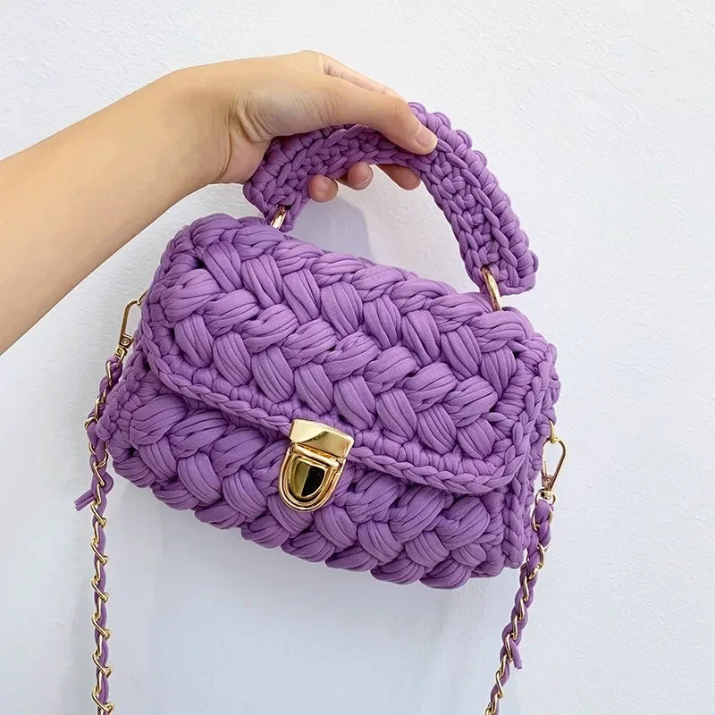 DIY Fashion Knitted Rope Woven Tote | Casual Chain Shoulder Bag Luxegan