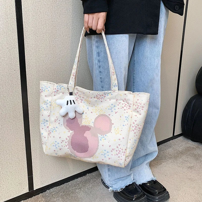 Disney New Women's Canvas Handbag | Large Capacity Shoulder Bag Cute Armpit Mommy Niche Shopping Bag Luxegan