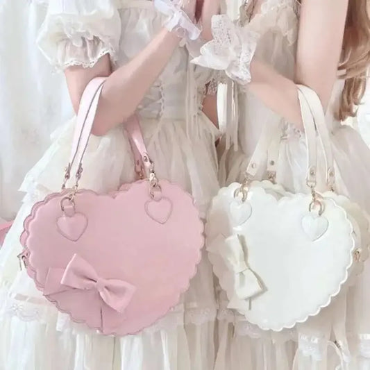 PU Leather Bow Shell Bag | Hard Pink Lolita Japan Style Messenger Purse Luxegan