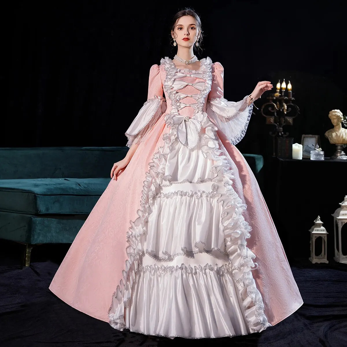 Victorian Renaissance Ball Gown – Square Neck, Flare Sleeve, Floor-Length, Empire Waist