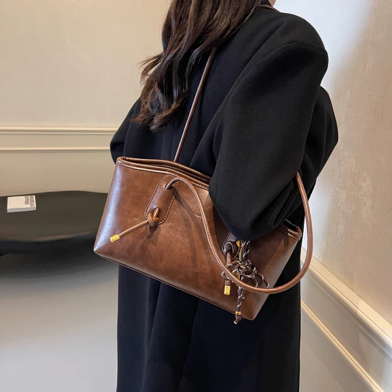 Retro Y2K Soft PU Leather Crossbody Tote Luxegan