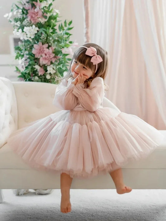 Vestido de niña de las flores rosa encantador personalizado para boda, largo hasta la rodilla, esponjoso, para fiesta de cumpleaños, primera comunión, vestidos de baile.