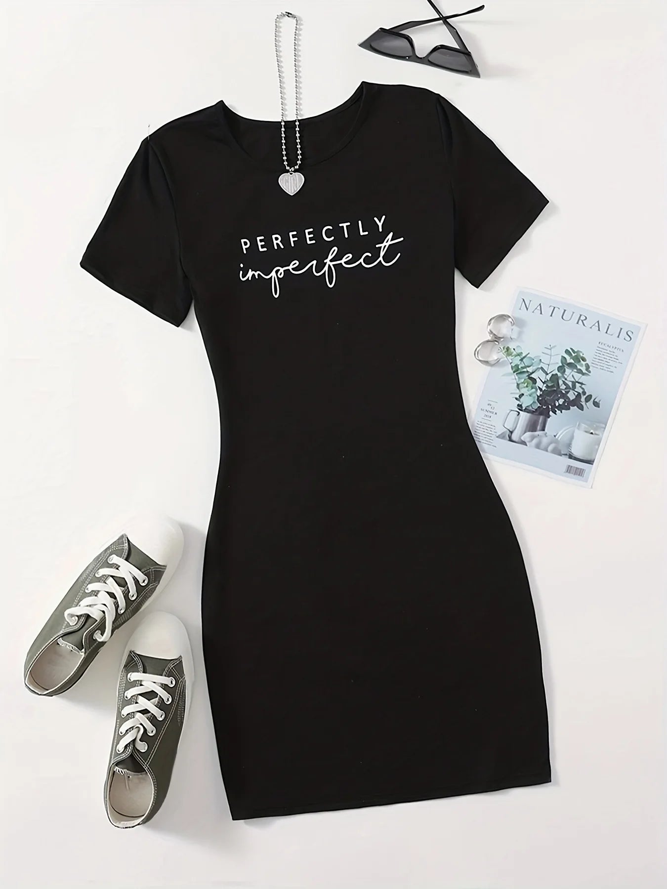 Summer "PERFECTLY" Print T-Shirt Dress | Sexy Club Short Sleeve Round Neck Mini Dress | Casual Letter Print Medium Stretch Slim Fit Sheath Luxegan