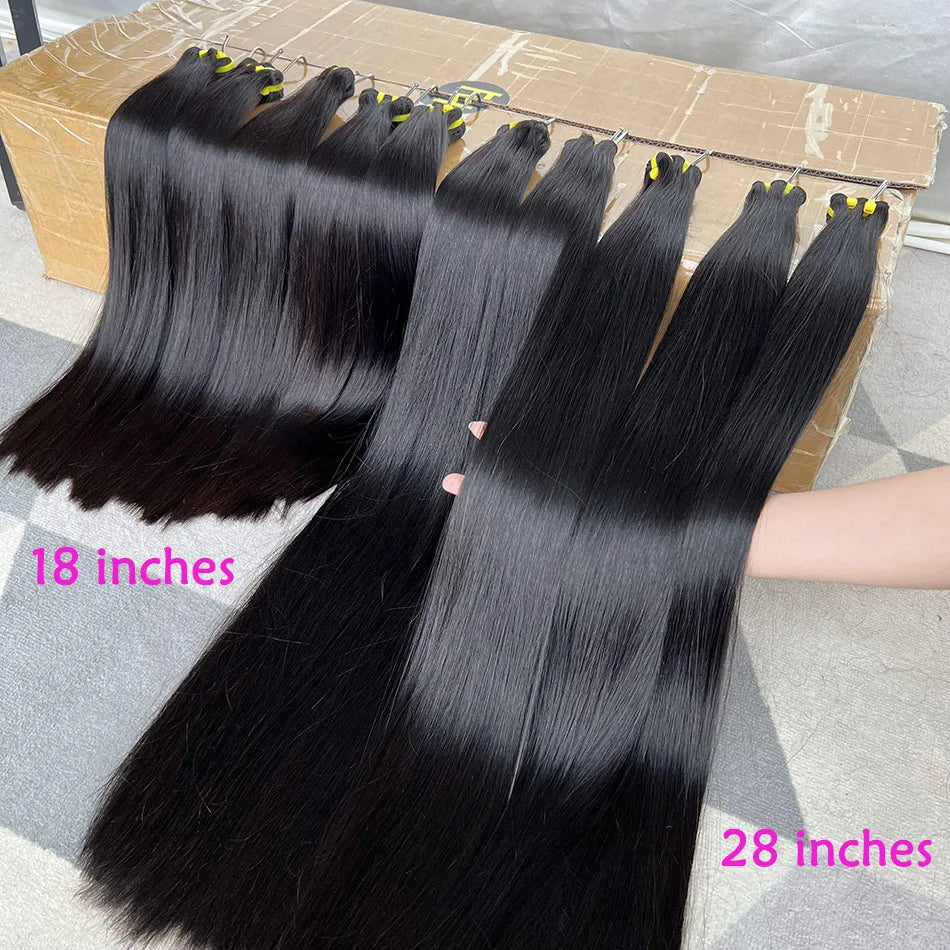 Bone Straight Double Drawn Human Hair Bundles – 100% Raw Virgin | Double Weft | Natural Black - view 2