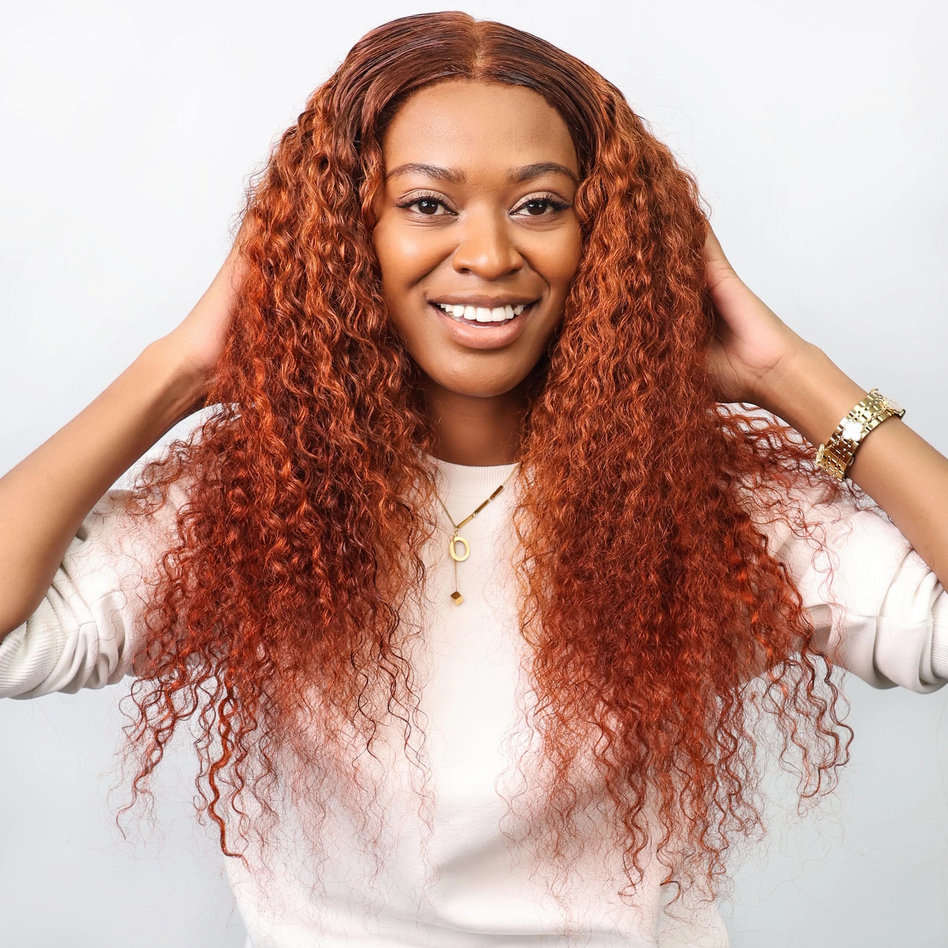 30-Inch Orange Ginger Deep Wave Frontal Wig | Sophisticated 13x6 HD Transparent Swiss Lace | Elegant Vietnamese Human Hair | "Dignified" Long Remy Curly Wig for Vibrant Versatile Styling Luxegan