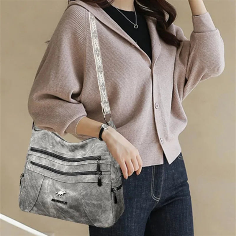 Vintage Style Shoulder Bag | Multi-Layer Crossbody Bag & Casual Faux Leather Handbag