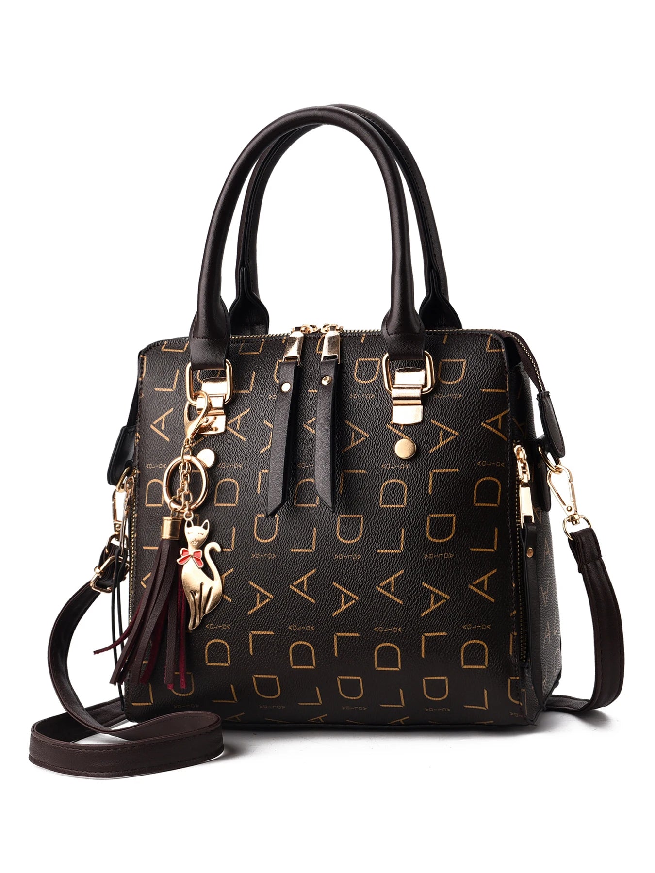 New Choice Women’s Fashion Casual Tote | Designer PU Leather Letter-Print Handbag | Versatile Luxury Shoulder Bag | Sophisticated Modern Tote with Zipper Closure Luxegan