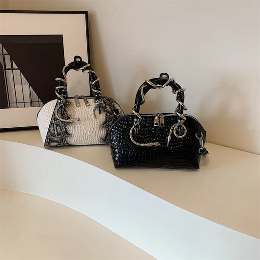 Crocodile Pattern Shell Bag | Designer Top-Handle & Crossbody Purse Luxegan