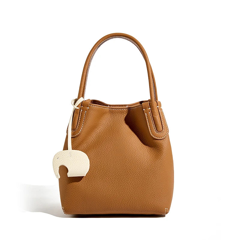 Genuine Leather Women Bucket Bag Luxury Designer Handbags High Quality Cowhide Women's Shoulder Bags Fashion Crossbody Bag Luxegan