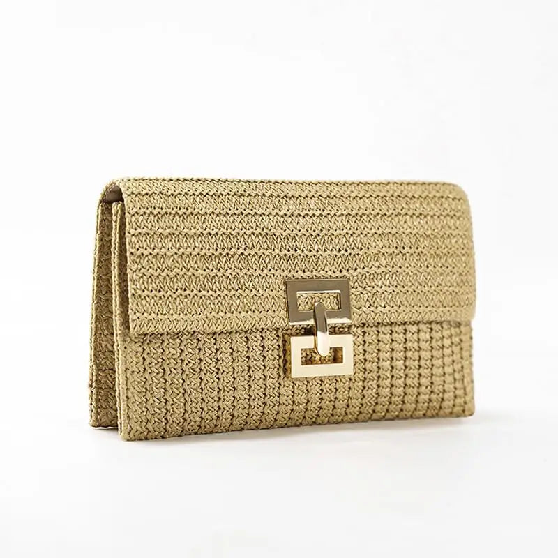 Straw Envelope Evening Party Handbag | Women's Woven Clutch & Chain Crossbody Purse Luxegan