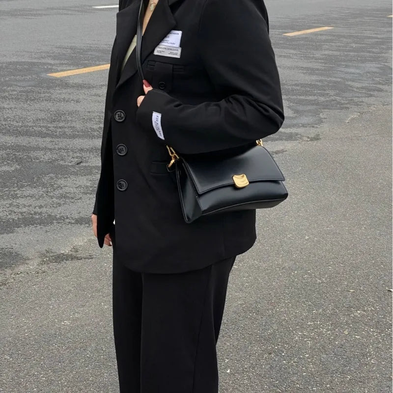 Structured PU Leather Flap-Lock Bag Luxegan