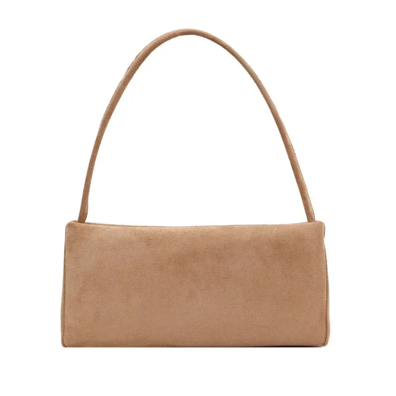 Faux Suede Solid Square Bag | Elegant French Vintage Underarm Handbag Luxegan