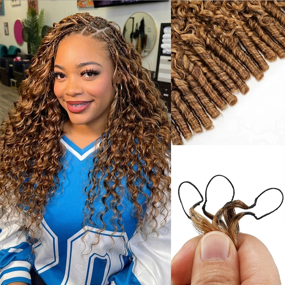Highlight Burmese Curly Crochet Human Hair Extensions – Knotless Pre-Looped 100% Raw Human Hair (10–24 Inch) Luxegan