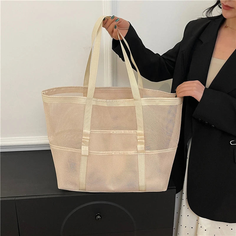 Portable Mesh Beach & Travel Tote | Soft Large Capacity Organizer Luxegan