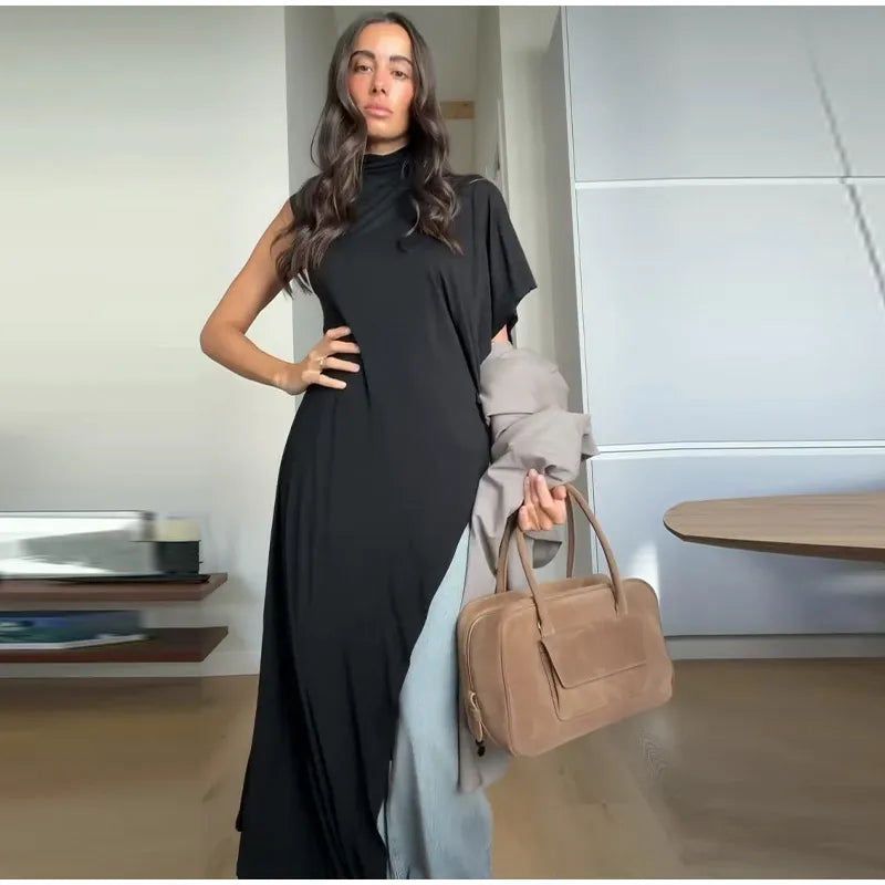 Solid Round Neck Sleeveless Regular Fit A-Line Ankle-Length Dress – Empire Waist, with Optional Cape/Shawl Overlay, All Season Luxegan