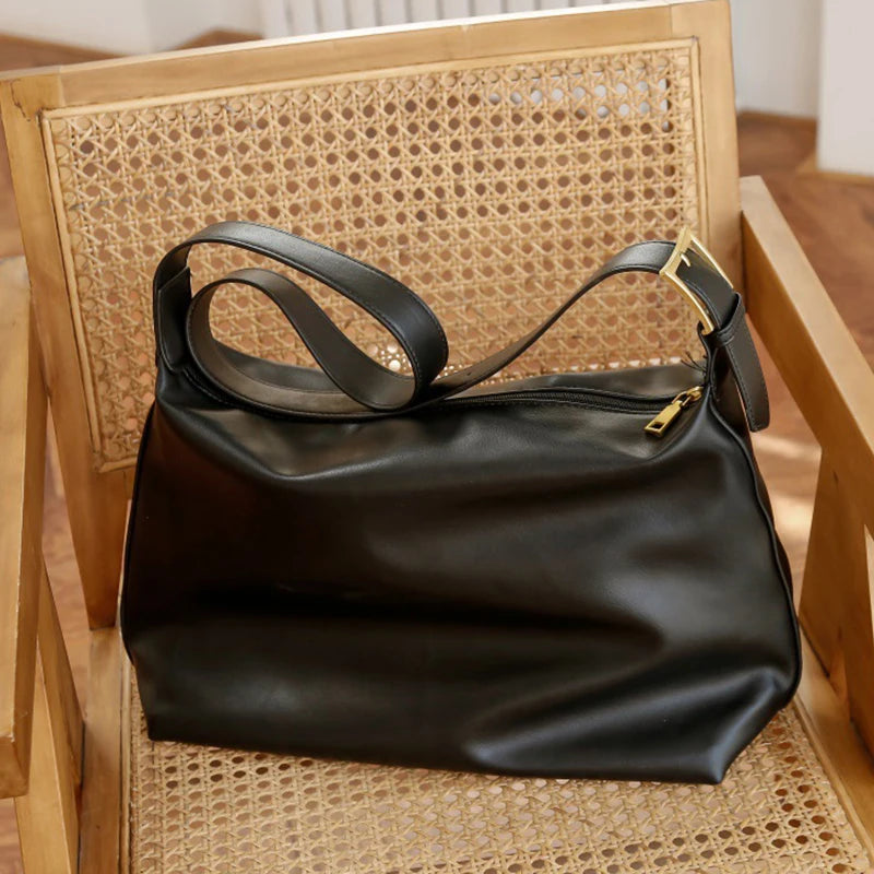 Vintage Big Capacity Shoulder Bag | Soft Leather Crossbody & Armpit Satchel Bag (Casual Portable Handbag Purse - Bolsa) Luxegan