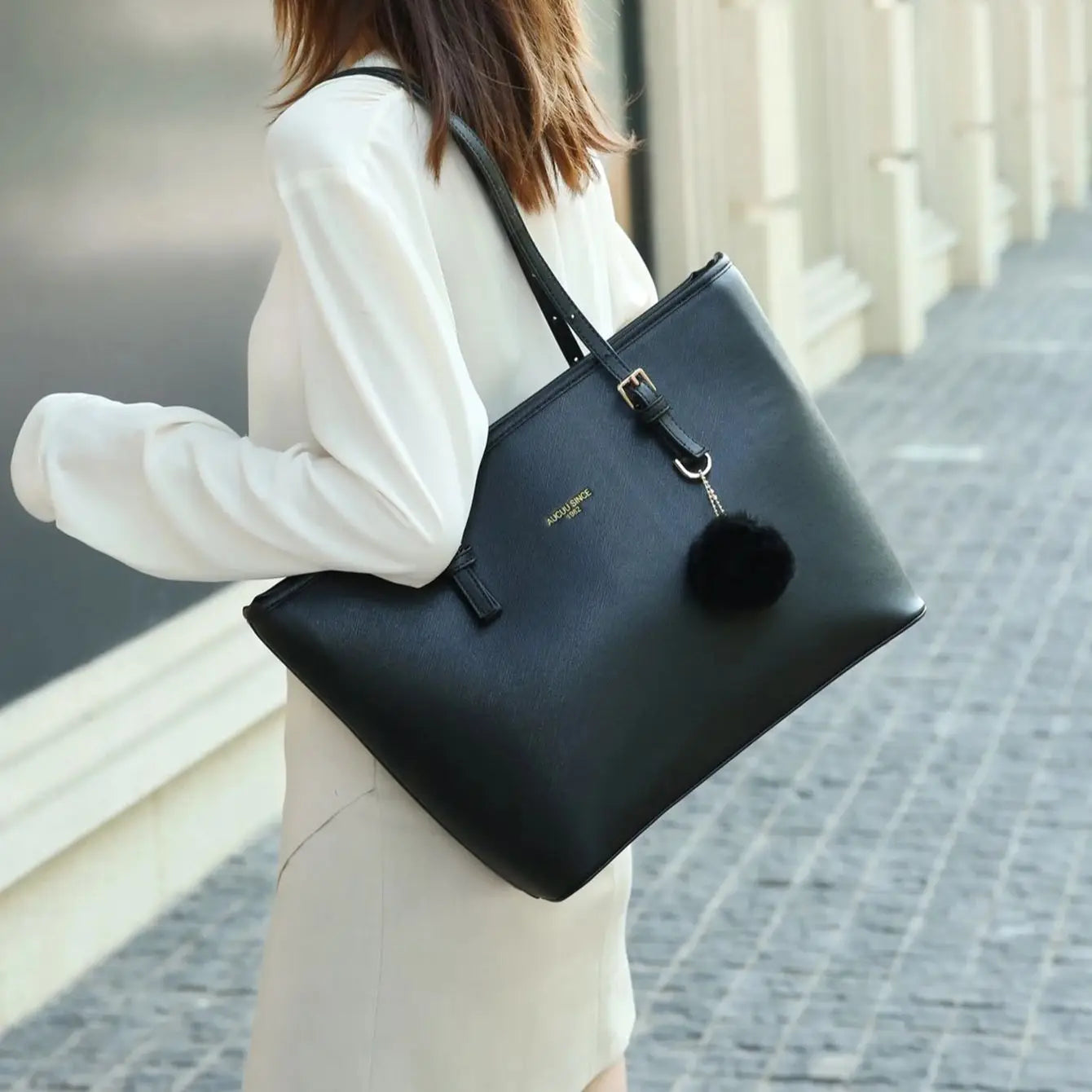 Middle-Aged Women's Faux Leather Shoulder Bag | Multi-Zipper Crossbody Casual Tote | Premium PU Leather Solid Color Purse | Functional Everyday Travel Bag with Nylon Lining Luxegan