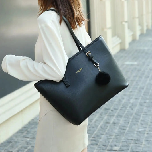 Middle-Aged Women's Faux Leather Shoulder Bag | Multi-Zipper Crossbody Casual Tote | Premium PU Leather Solid Color Purse | Functional Everyday Travel Bag with Nylon Lining Luxegan
