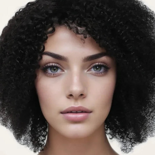 Honey Blonde Jerry Curl Human Hair Wig with Bangs - Full Machine-Made Glueless Short Afro Curly Wig - 100% Brazilian Remy Human Hair Colored Curly Wig for Women (4-16 Inch) Luxegan