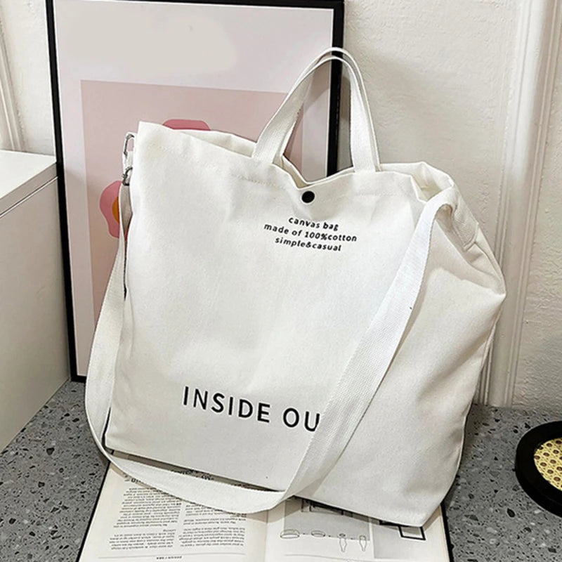 High-Quality Women’s Canvas Shoulder Bag | Sophisticated Cotton Cloth Shopping Bag | Elegant Large Tote for Students & Girls | Fashion-Forward Solid Color Book Bag with Secure Zipper Luxegan