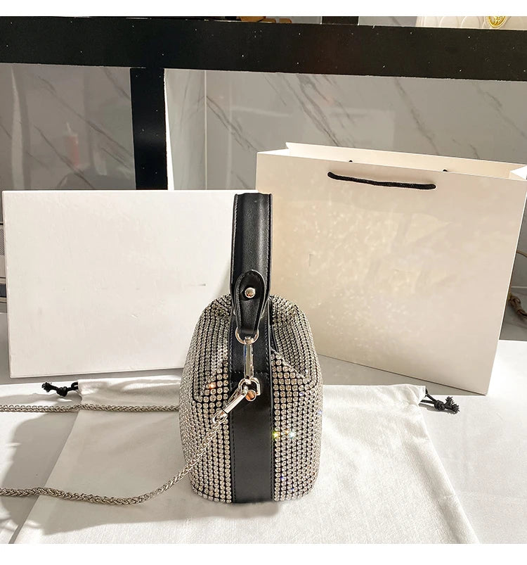 Luxury Designer Brand Silver Clutch Purse | Women's Evening Banquet Bag & Crystal Rhinestone Shoulder Bag (Fashion Handbags) Luxegan