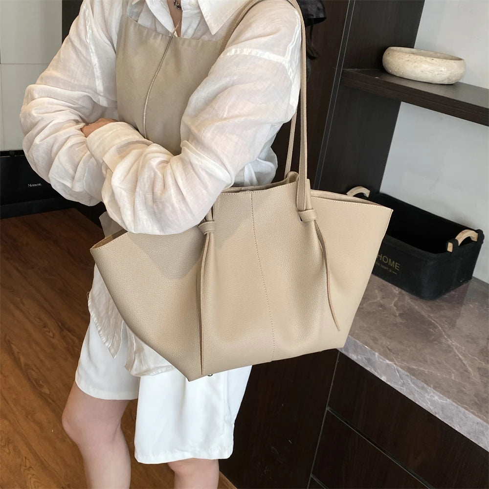 Luxury Designer 2-in-1 Shopper Tote Set | Branded Soft PU Leather Shoulder Handbag for Women (Big Capacity) Luxegan