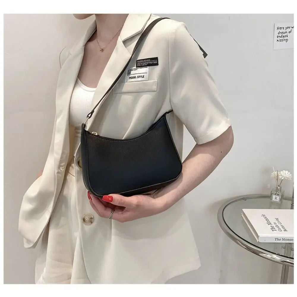 Women's Fashion Retro Underarm Bag | Sophisticated Solid Color PU Leather Shoulder Bag | Elegant Casual Hobo Handbag | Luxury Minimalist "Dignified" Crescent Purse for Modern Commuting Luxegan