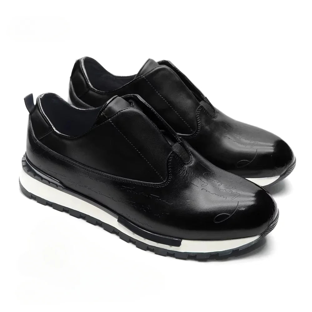 Luxury Brand Style Hand-Painted Sneakers | Sophisticated Genuine Cow Leather Lace-Ups | Elegant "Classic European" Silhouette | "Dignified" Anti-Slip Rubber Sole for Radiant Versatile Winter Styling Luxegan