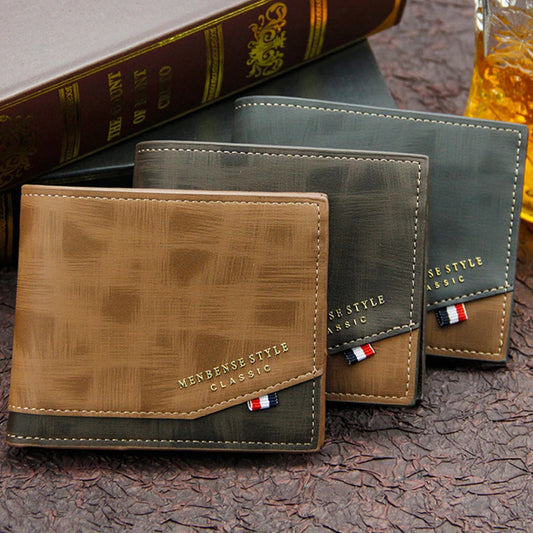 Slim Classic Men's Wallet | Sophisticated "Frosted Leather" Silhouette | Quality Card Holder & Photo Pouch Billfold | "Dignified" High-Performance PU Short Purse for Radiant Versatile Styling Luxegan