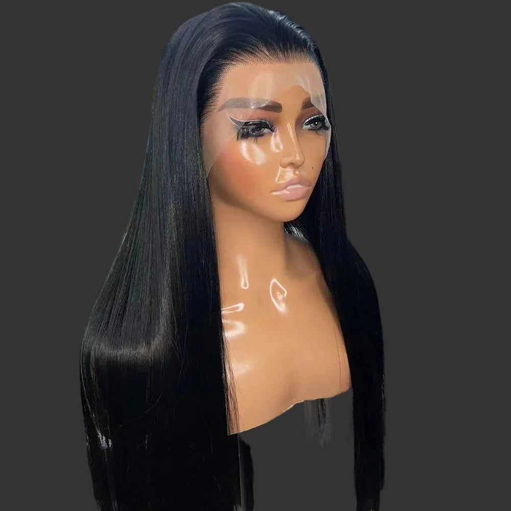 Jet Black Silky Straight Futura Synthetic 13x4 Lace Front Wig - 150% Density Glueless Pre-Plucked Hairline Short Bob Wig - Japan Heat-Resistant Fiber Free Part Wig for Women (#1 Black) Luxegan