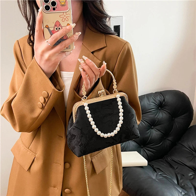 Vintage Classic Lace Bag | Pearl Evening Bags, Wedding Shell Lock Bags & Women's Handbags Luxegan