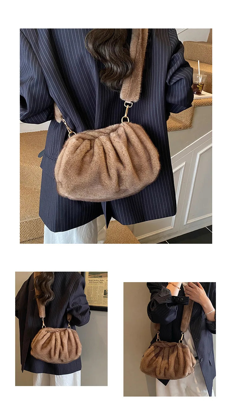 Mink Fur Texture Cloud Shell Bag | Sophisticated "Wrinkle Relaxed" Silhouette | Elegant Winter Fashion Tote | "Dignified" High-Performance Felt Accessory for Radiant Versatile Styling Luxegan