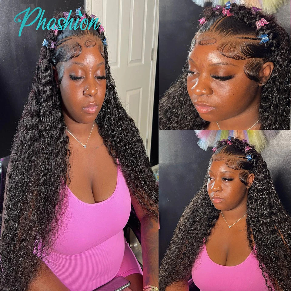 Phashion Kinky Curly Human Hair Bundles With 13x6 Lace Front Closure HD Transparent Brazilian Jerry Curl Weave and Closures Soft
