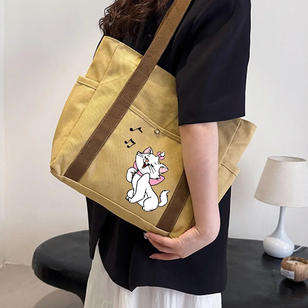 The Aristocats Marie Cat Large Capacity Canvas Tote Bags | Work Commuting Carrying Bag Student Outfit Book Shoulder Shopping Bag Luxegan