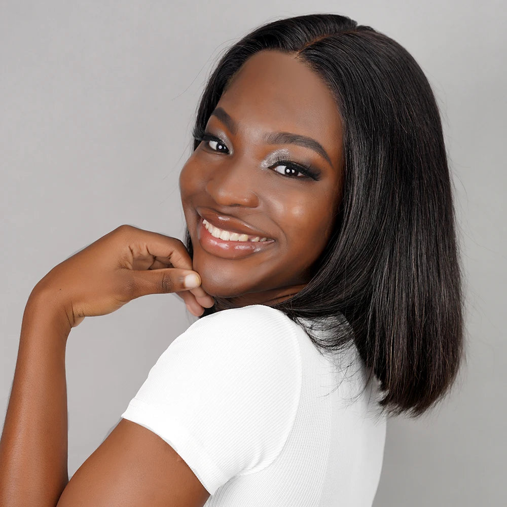 Straight Human Hair Short Bob Wig - 13x4 & 13x5x2 Transparent Lace Frontal Wig - Glueless - view 6