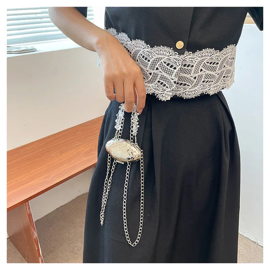 Mini Metallic Shell Bag | Designer Chain Crossbody Purse Luxegan