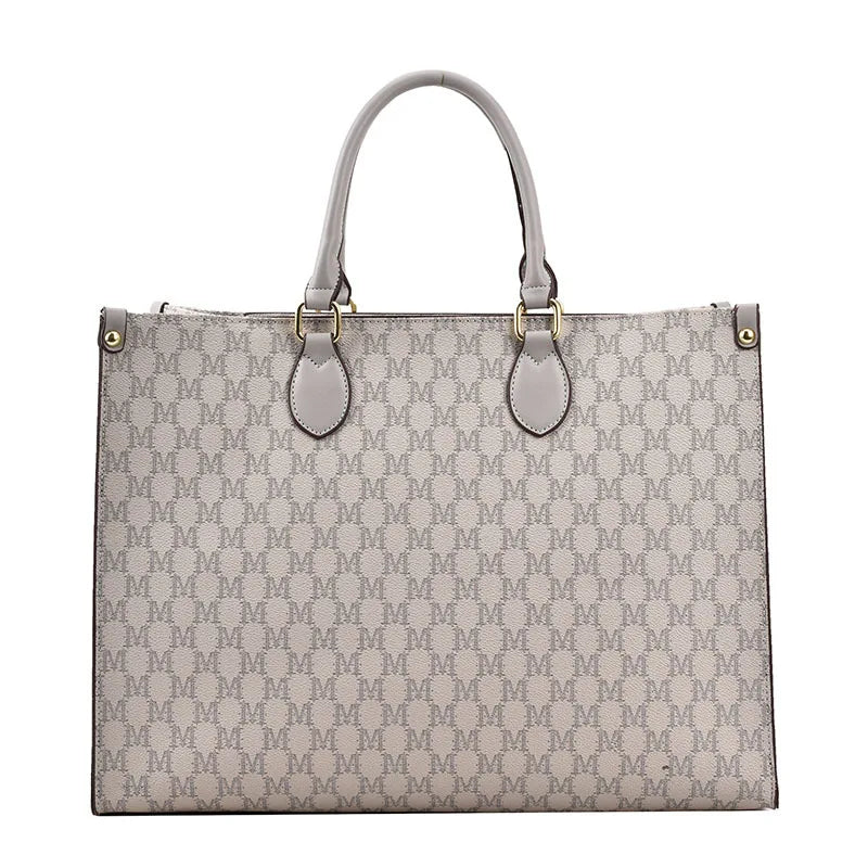 Retro European & American Large-Capacity Tote | Classic Letter Print PU Leather Shoulder Bag - view 13