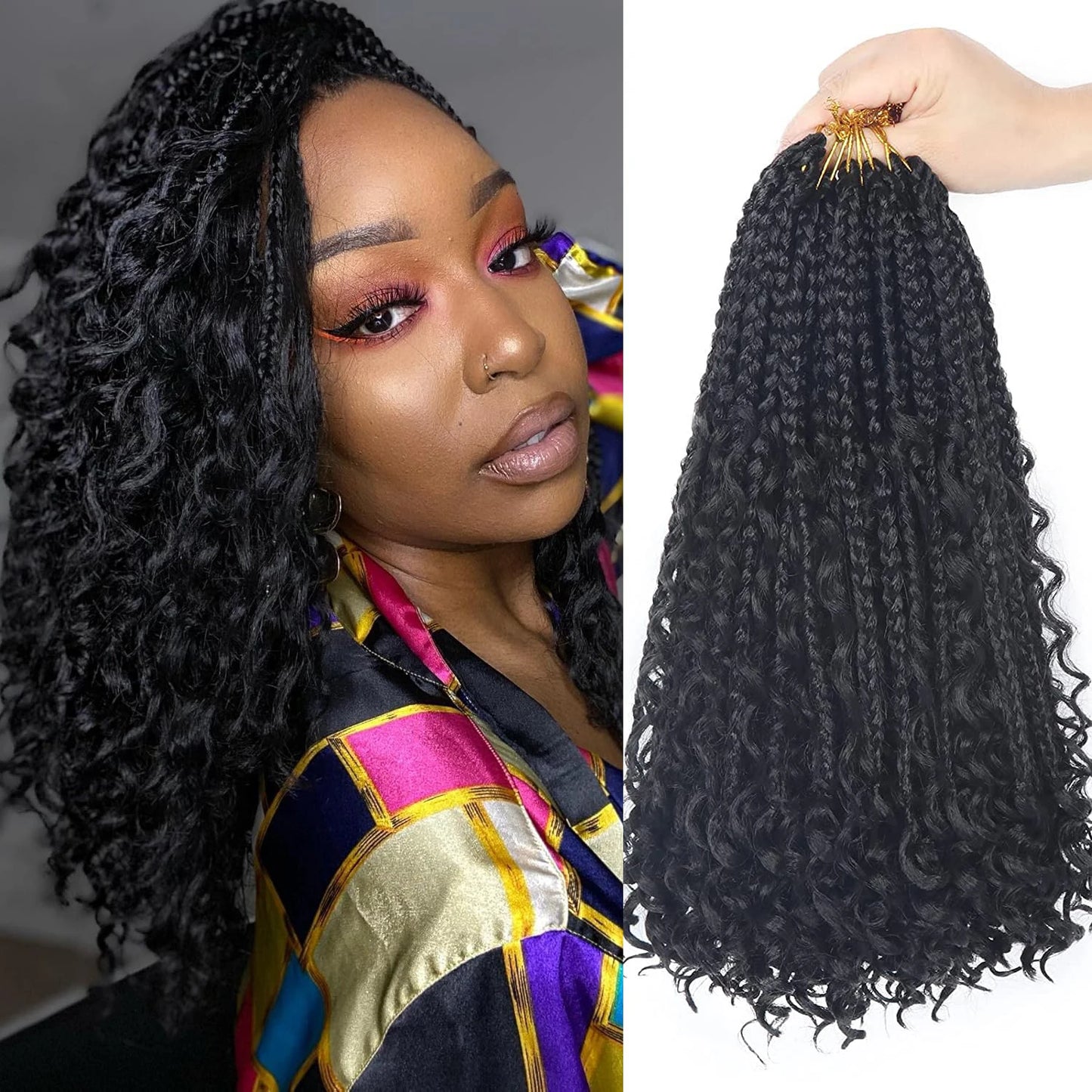 Goddess Bohemian Box Braids Crochet Hair – Curly Ends Synthetic Braiding Hair Extensions for Black Women