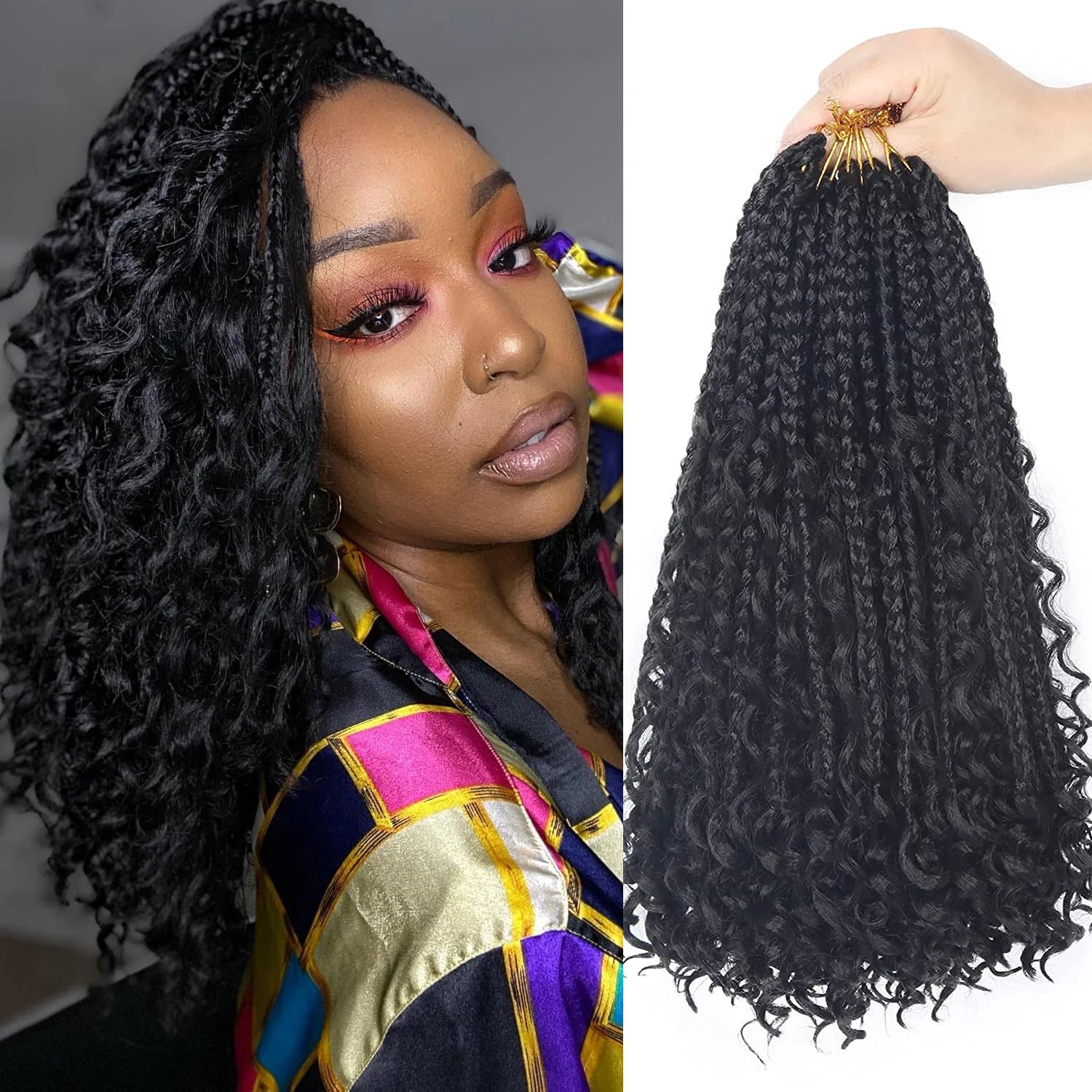 Goddess Bohemian Box Braids Crochet Hair – Curly Ends Synthetic Braiding Hair Extensions for Black Women