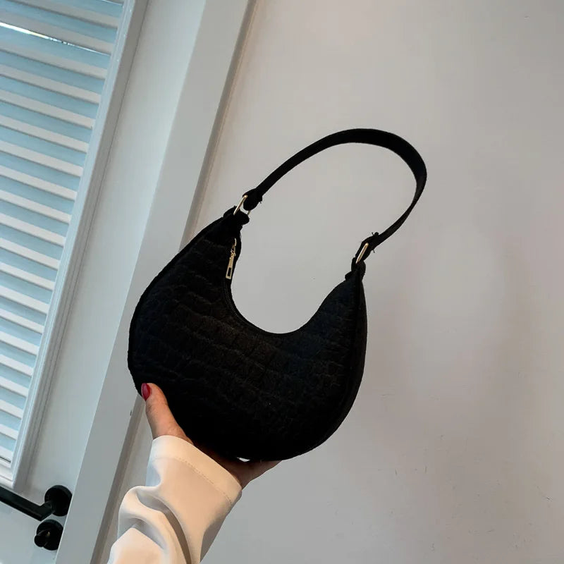 Felt Stone Pattern Shoulder Bag | Casual Crescent & Armpit Bag Luxegan