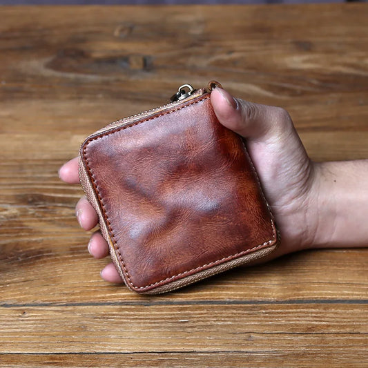 Original Retro Cowhide Coin Purse | Genuine Leather Zipper Wallet Luxegan