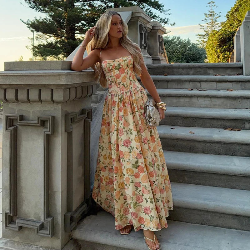Fashion Women's Printed Ruffled Dress Elegant Short Sleeve Female V Neck Maxi Dresses 2026 Summer Elegant New Lady Vestidos