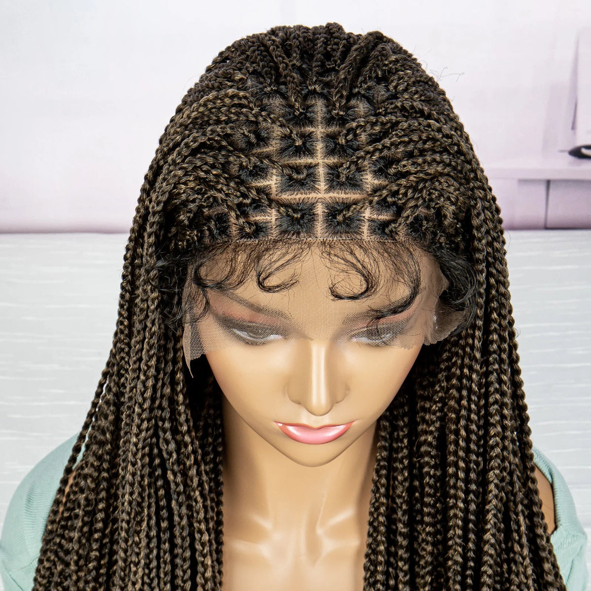 Synthetic Braided Wig Synthetic Hair Lace Front Wigs Box Braided Wigs for Black Women 36 Inches Micro Braids Wigs with Baby Hair Luxegan