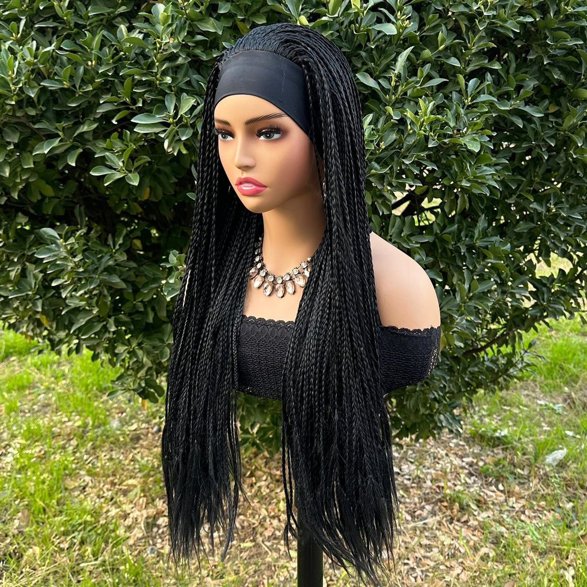 Ombre Brown Long Headband Box Braids Wig Braided African Dreadlock Wig Synthetic Braiding Beauty Hair Wigs For Women/Men Luxegan