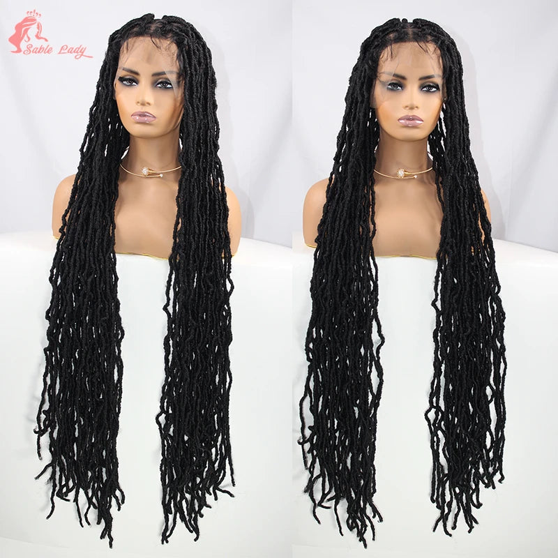 Long 40" Synthetic Knotless Braided Wigs Dreadlock Locs Braids Wigs for Black Women Twist Box Braids Full Lace Front Wig African Luxegan