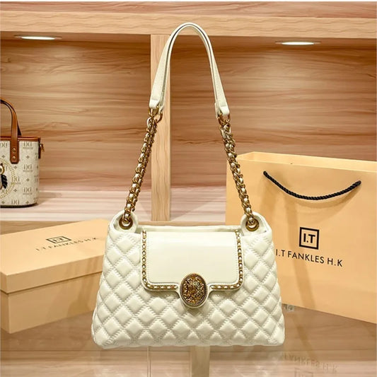 Luxury Genuine Leather Chain Shoulder Bag for Women | New Designer Large Capacity Underarm Handbag (Diamond Lattice) Luxegan