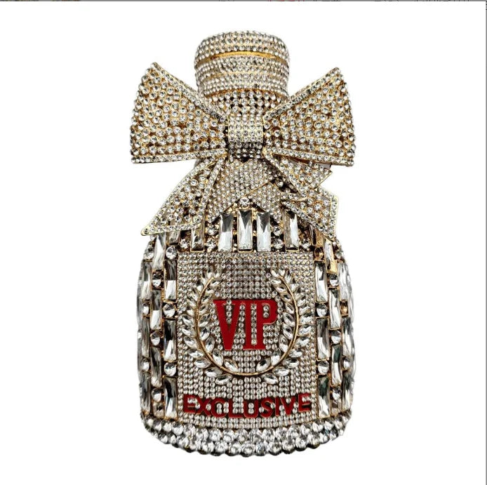 Women Rhinestones Clutch Purse Champagne Bottle Evening Bags Diamond Hard Metal Clutches Wedding Party Minaudiere Purses Luxegan