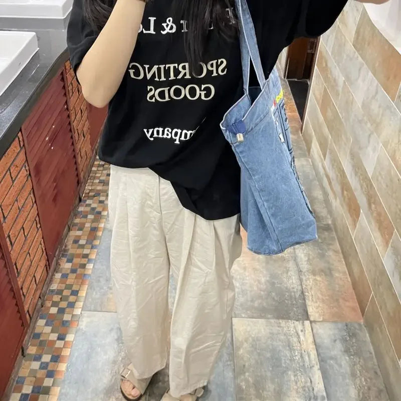 New Japanese Fashion Snoopy Embroidered Denim Shoulder Bag | Retro All-match Large Capacity Portable Crossbody Tote (Unisex) Luxegan